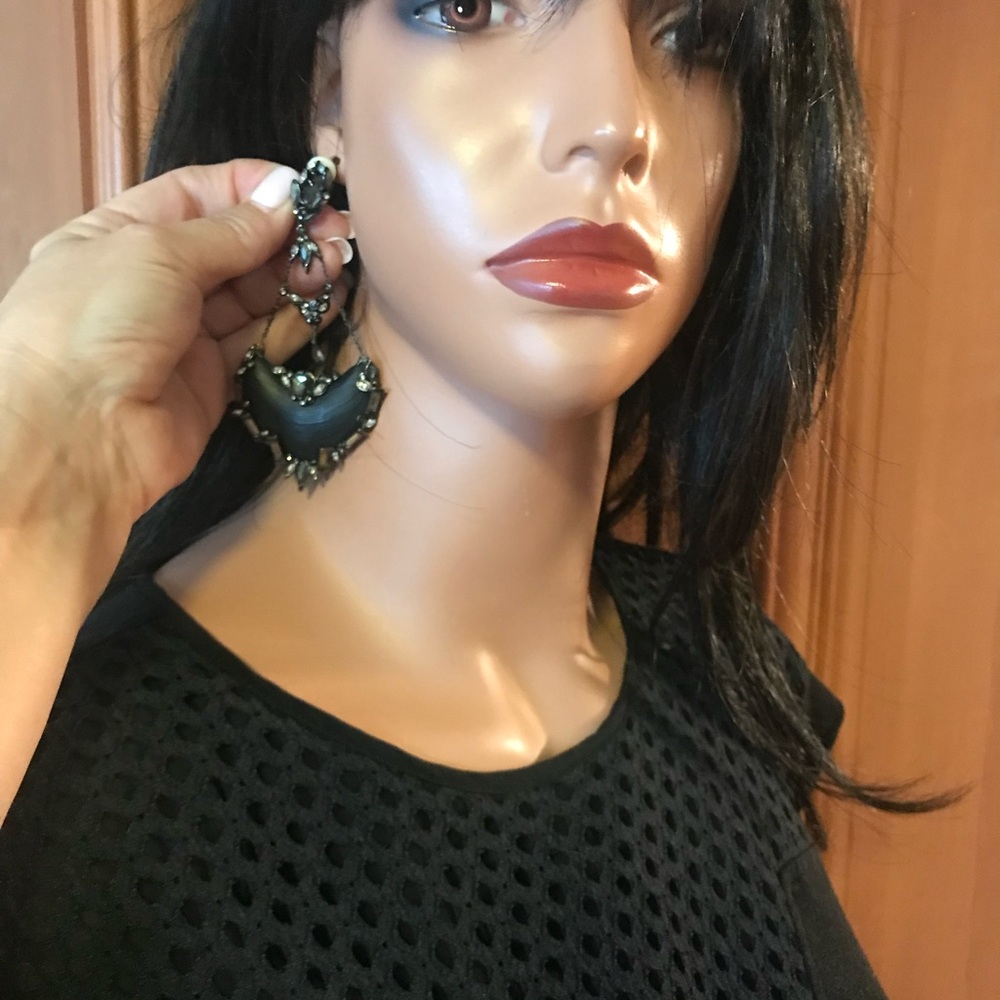 Alexis Bittar Black Lucite Chandelier Clip on Earrings w/crystals in Charcoal - Picture 2 of 7